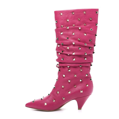 Valentino Garavani Calfskin Rockstud Slouchy Boots 36 Pink 1 of 7