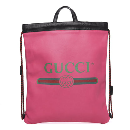 Gucci Grained Calfskin Logo Drawstring Backpack Box Pink Green Black 1 of 9