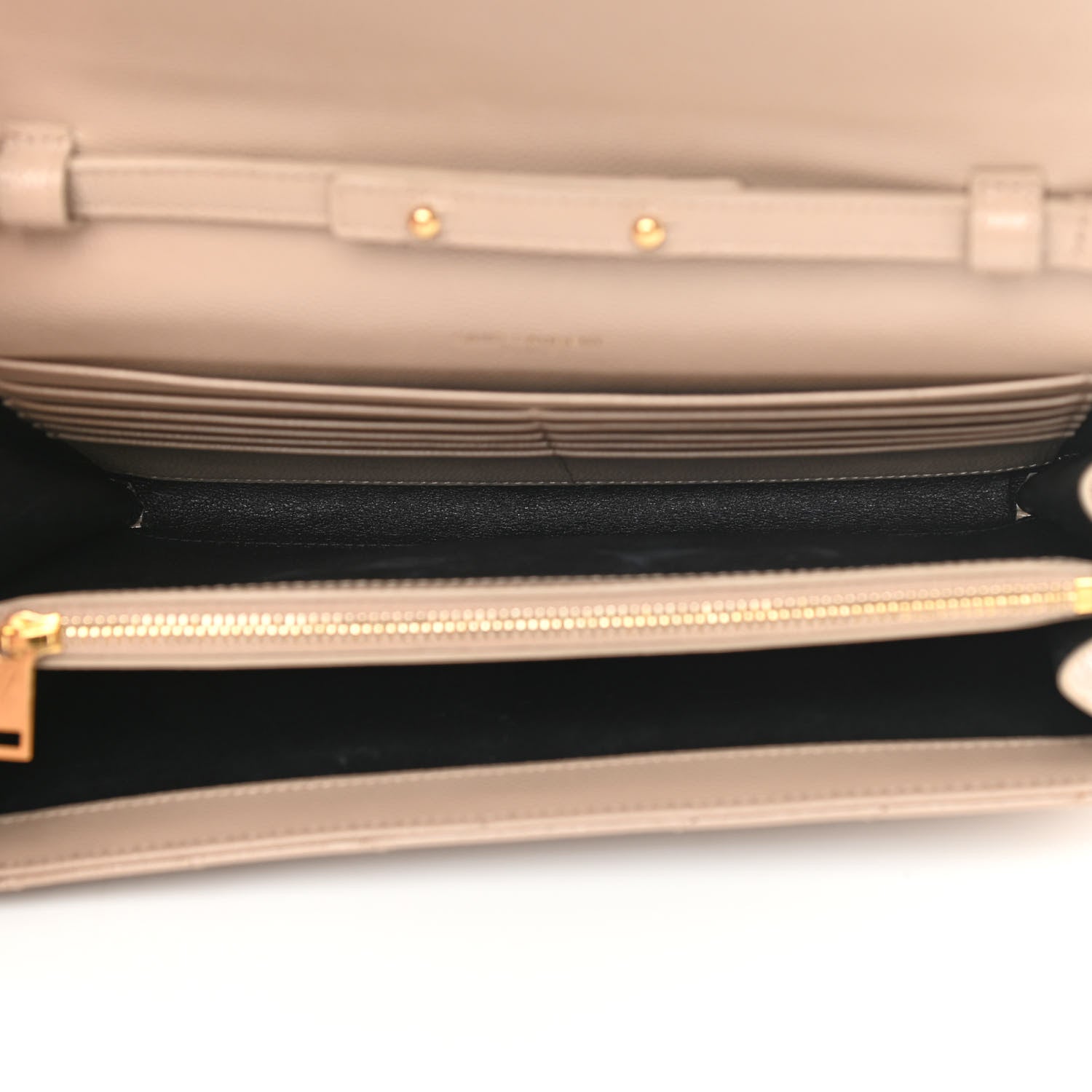 Saint Laurent Grain De Poudre Matelasse Chevron Monogram Chain Wallet Dark Beige 4 of 11