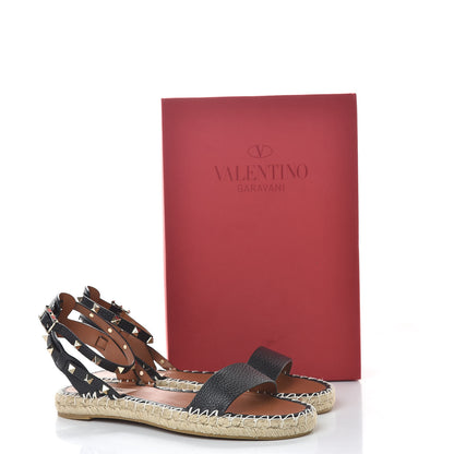 Valentino Garavani Grained Calfskin Rockstud Ankle Strap Espadrille Flat Sandals 40 Black 10 of 10