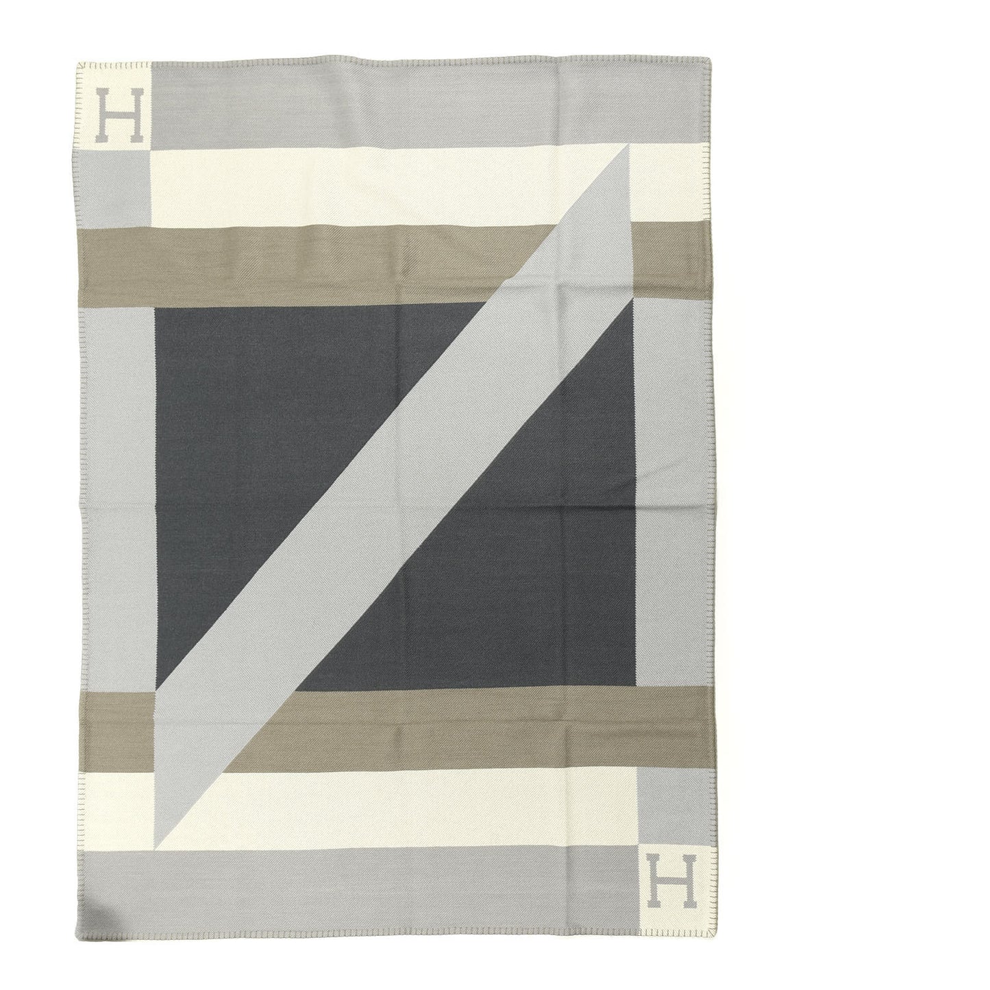 Cashmere H Drapeau Blanket Acier Perle