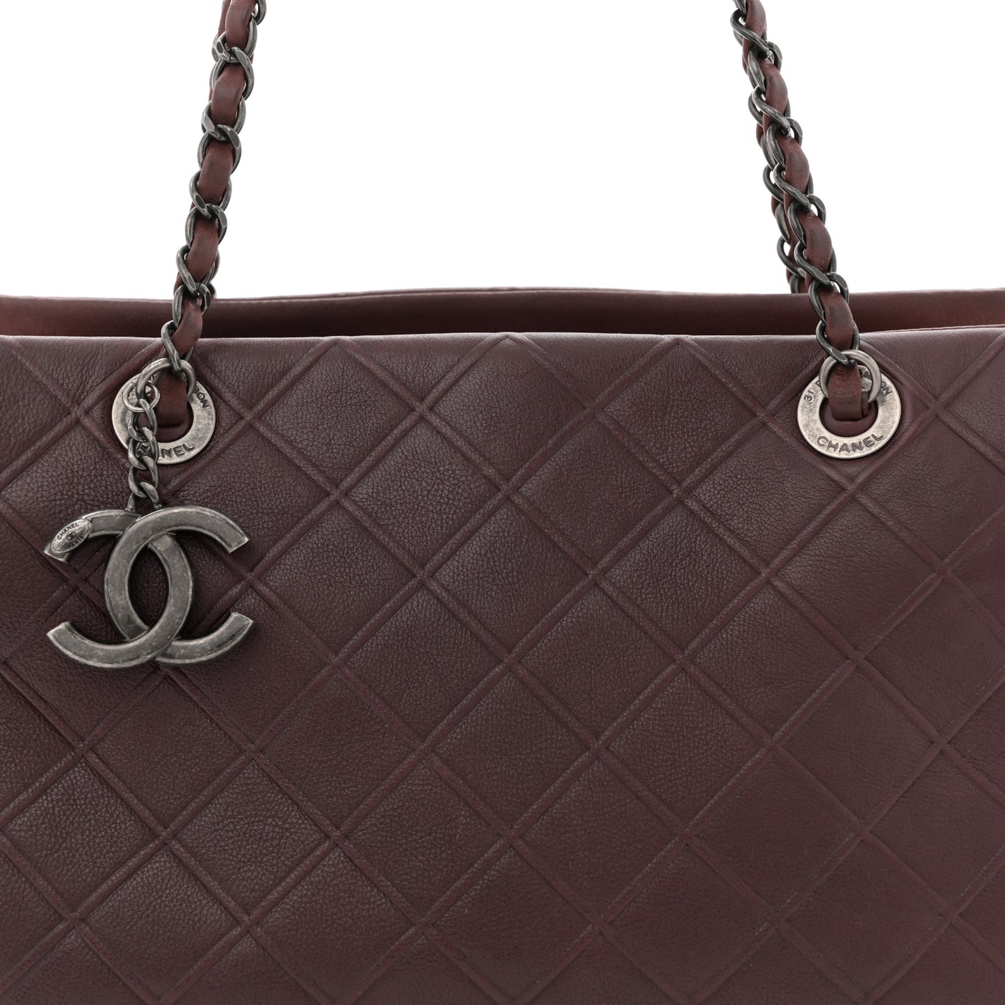 Calfskin Quilted Tote Burgundy