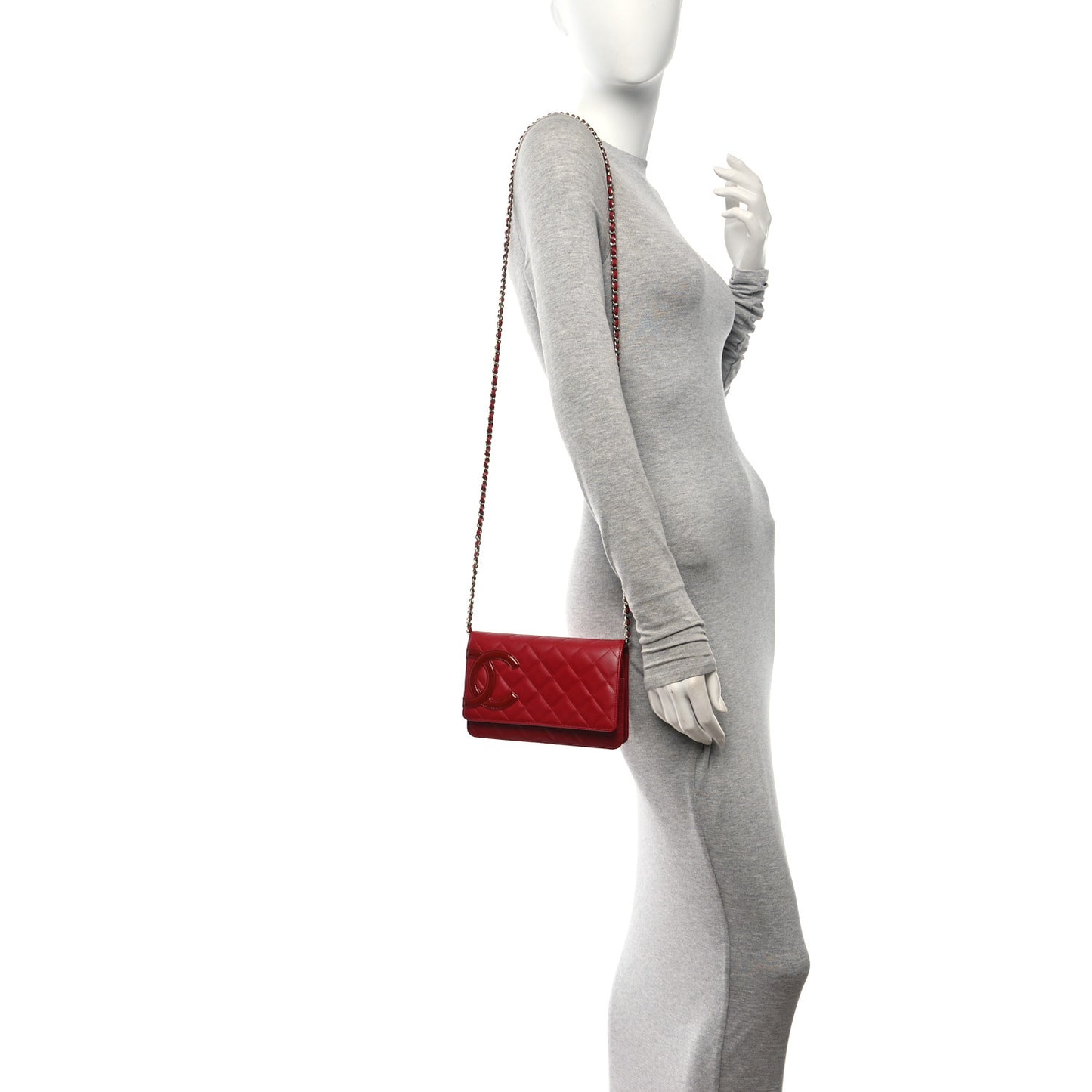 Calfskin Quilted Cambon Wallet On Chain WOC Red