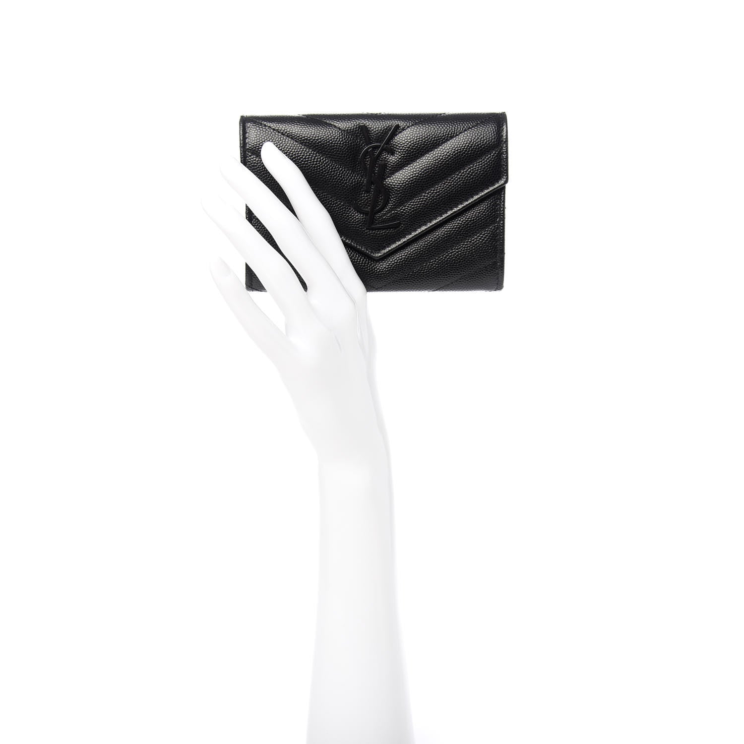 Saint Laurent Grain De Poudre Matelasse Chevron Small Monogram Envelope Wallet Black 2 of 6