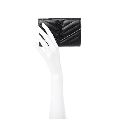Saint Laurent Grain De Poudre Matelasse Chevron Small Monogram Envelope Wallet Black 2 of 6