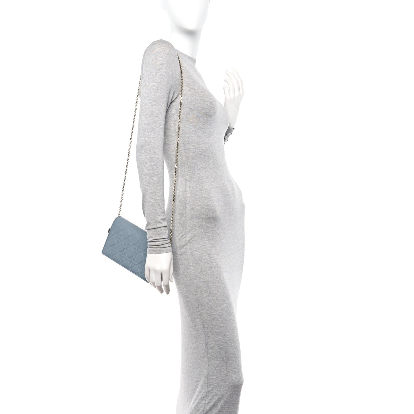 Lambskin Cannage Lady Dior Chain Wallet Cloud Blue
