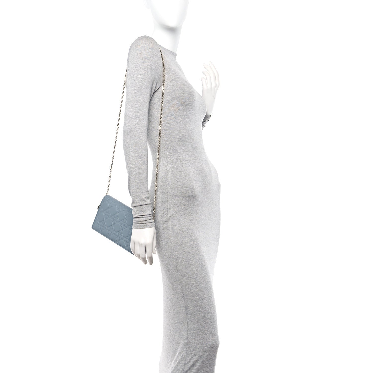 Christian Dior Lambskin Cannage Lady Dior Chain Wallet Cloud Blue 2 of 11