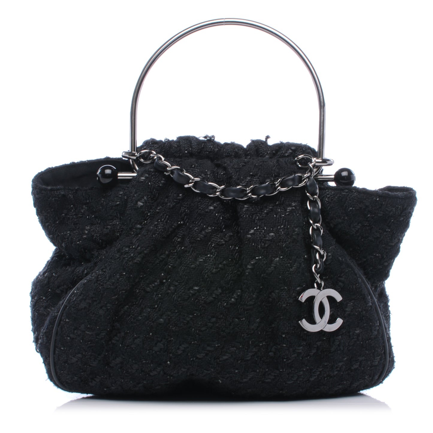Tweed Boucle Knitting Bag Black