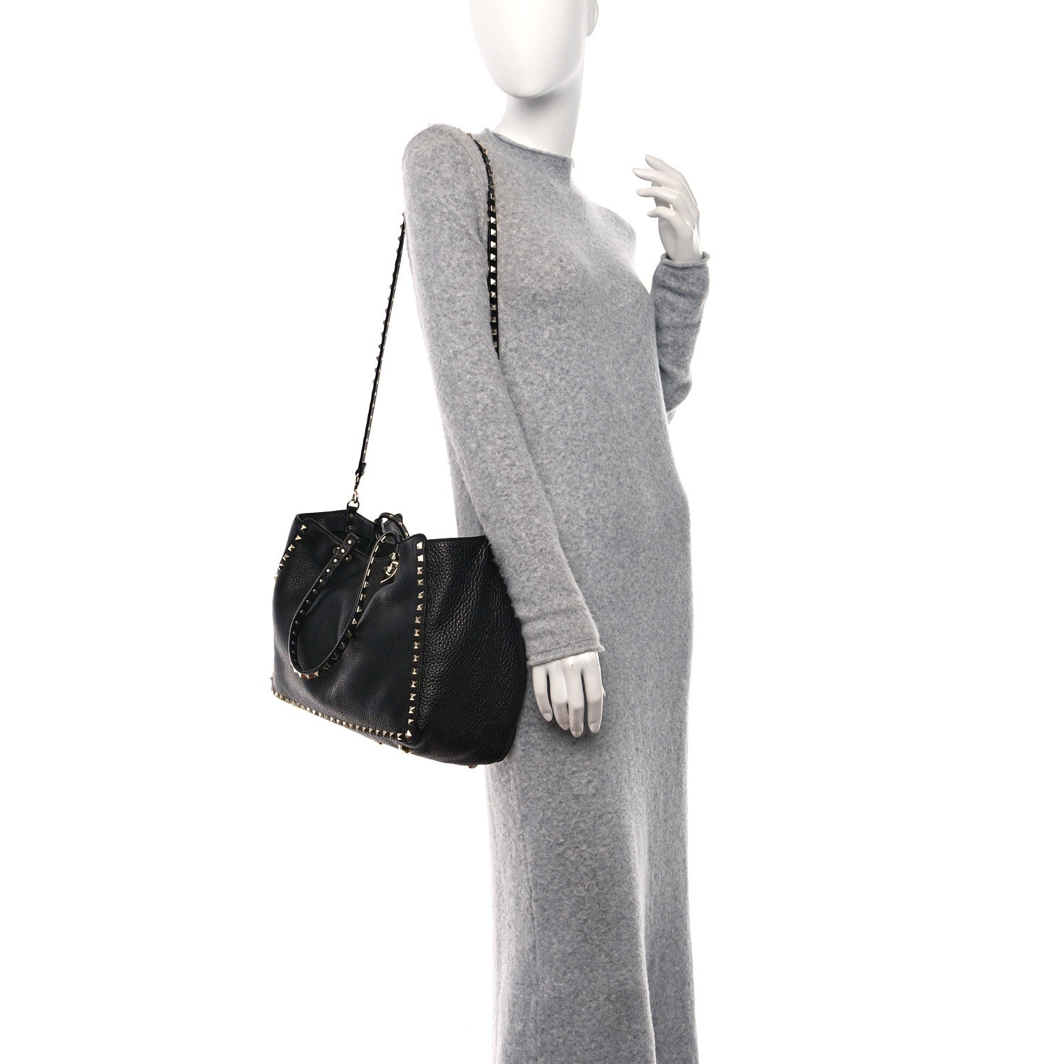 Valentino Garavani Pebbled Calfskin Small Rockstud Tote Black 2 of 8