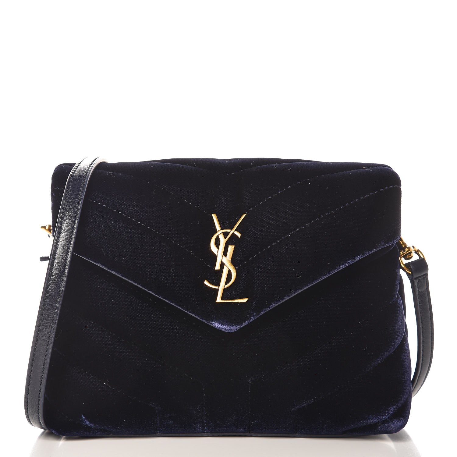 Saint Laurent Velvet Y Quilted Monogram Toy Loulou Crossbody Bag Navy 1 of 8