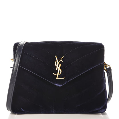 Saint Laurent Velvet Y Quilted Monogram Toy Loulou Crossbody Bag Navy 1 of 8