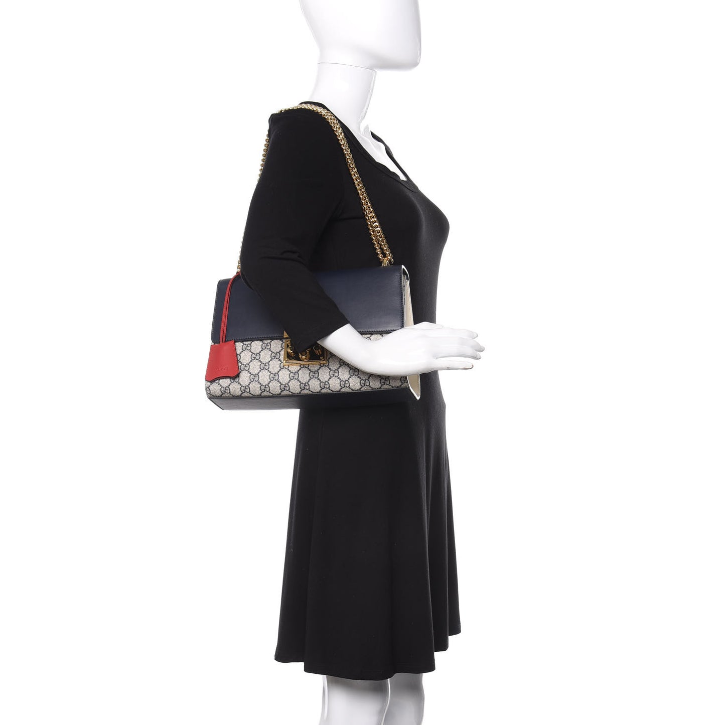 GG Supreme Monogram Calfskin Medium Padlock Shoulder Bag Beige Blue Mystic White Hibiscus Red