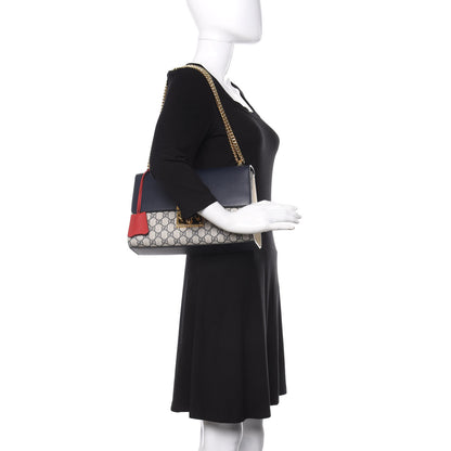 Gucci GG Supreme Monogram Calfskin Medium Padlock Shoulder Bag Beige Blue Mystic White Hibiscus Red 2 of 15