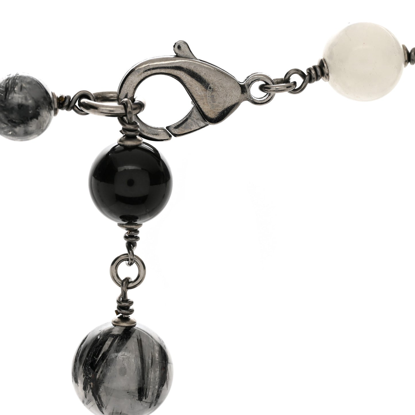 Ruthenium Pearl Beaded CC Long Necklace Black