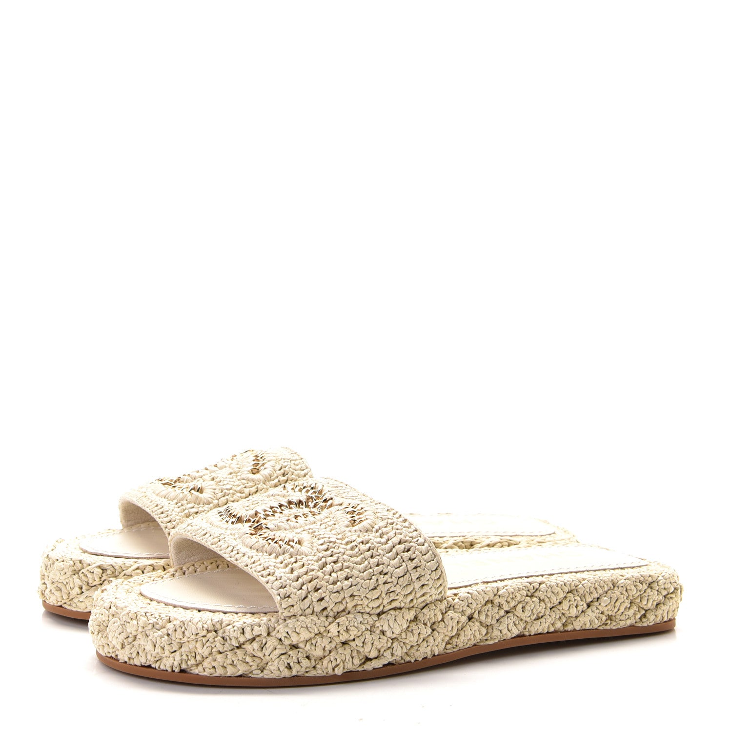 Chanel Raffia CC Espadrille Slip On Sandals 37 Beige 2 of 7