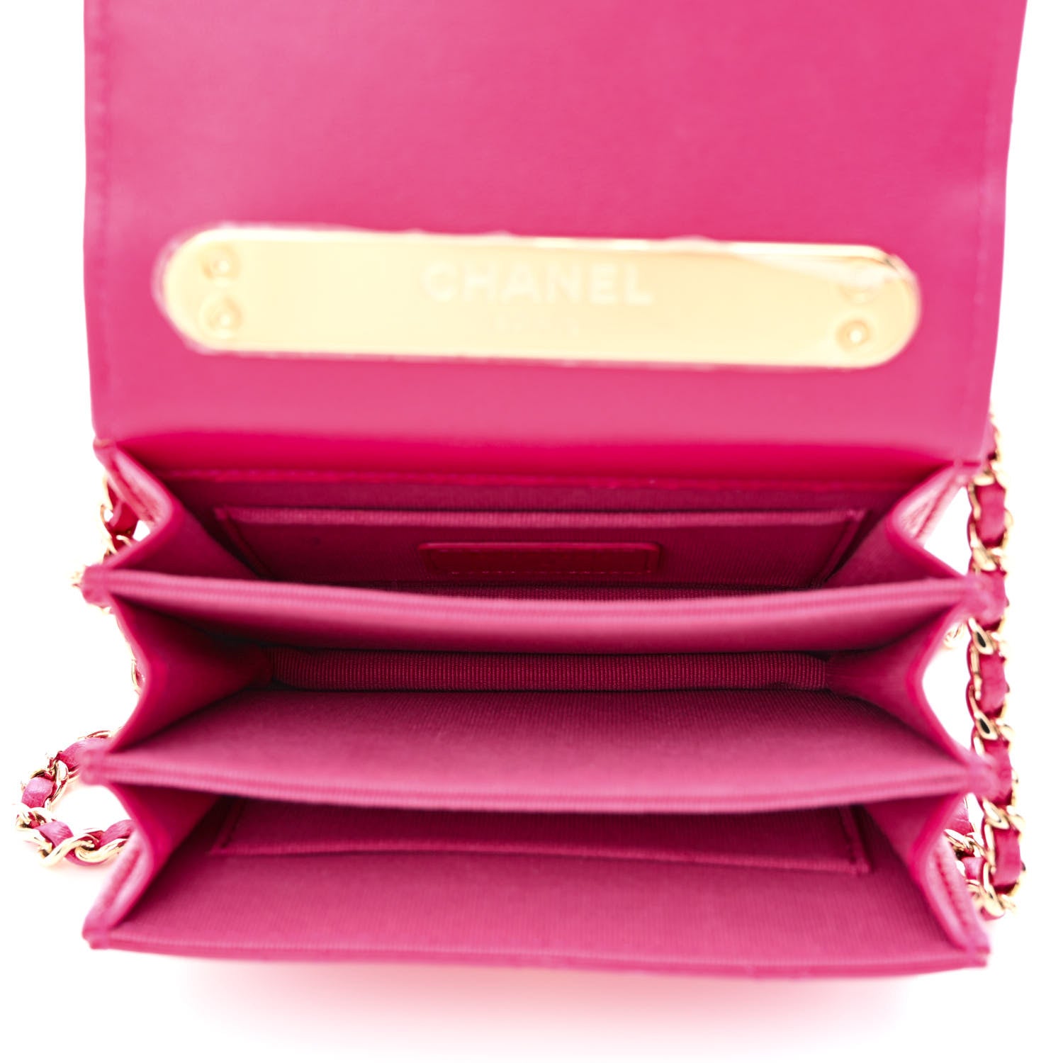 Chanel Lambskin Quilted Top Handle Flap Clutch With Chain Fuchsia 5 of 11