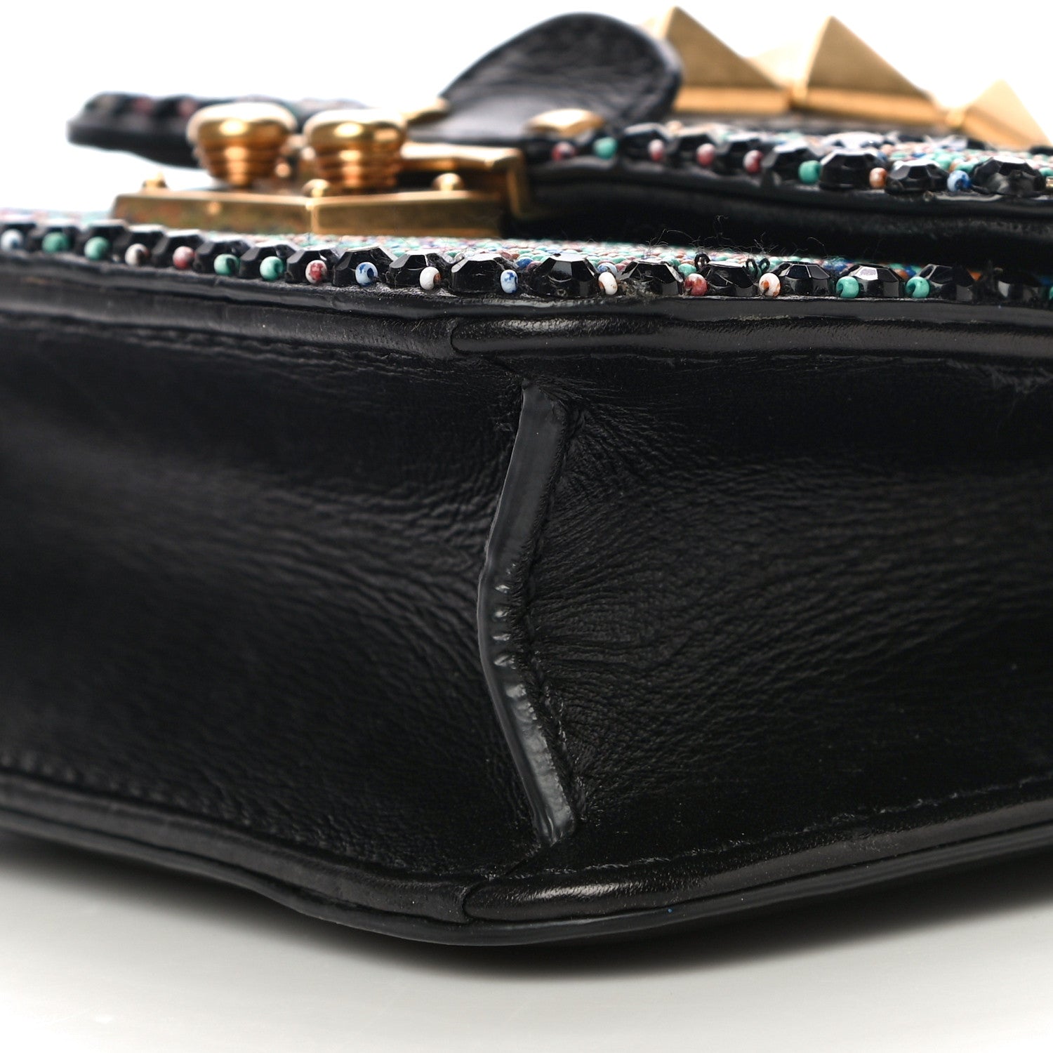 Valentino Garavani Vitello Beaded Small Glam Lock Rockstud Flap Black 9 of 13