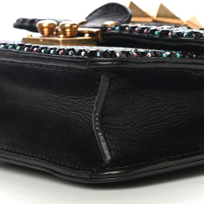 Valentino Garavani Vitello Beaded Small Glam Lock Rockstud Flap Black 9 of 13