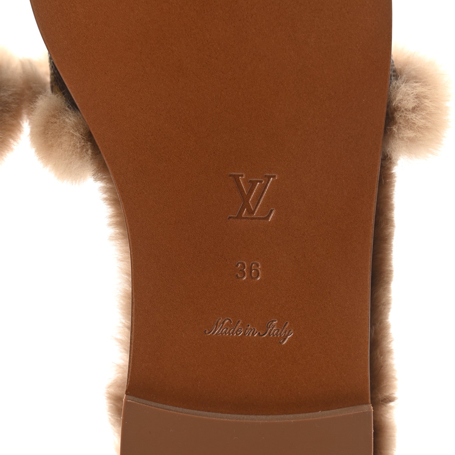 Louis Vuitton Mink Fur Monogram Lock It Flat Mule 36 Cognac 6 of 8