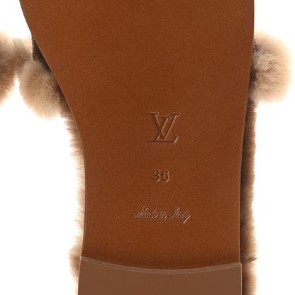 Louis Vuitton Mink Fur Monogram Lock It Flat Mule 36 Cognac 6 of 8