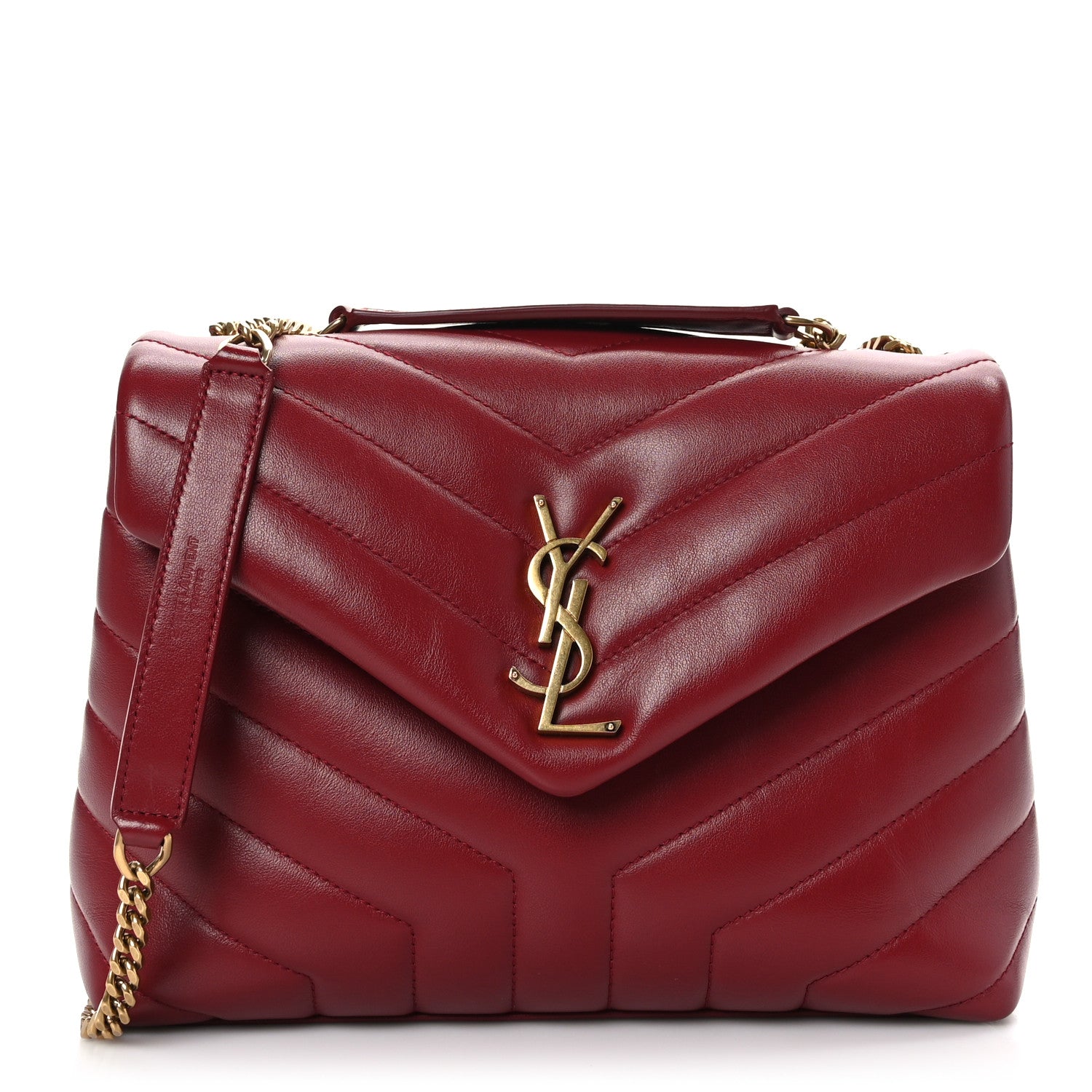 Saint Laurent Calfskin Y Quilted Monogram Small Loulou Chain Satchel Red 1 of 10