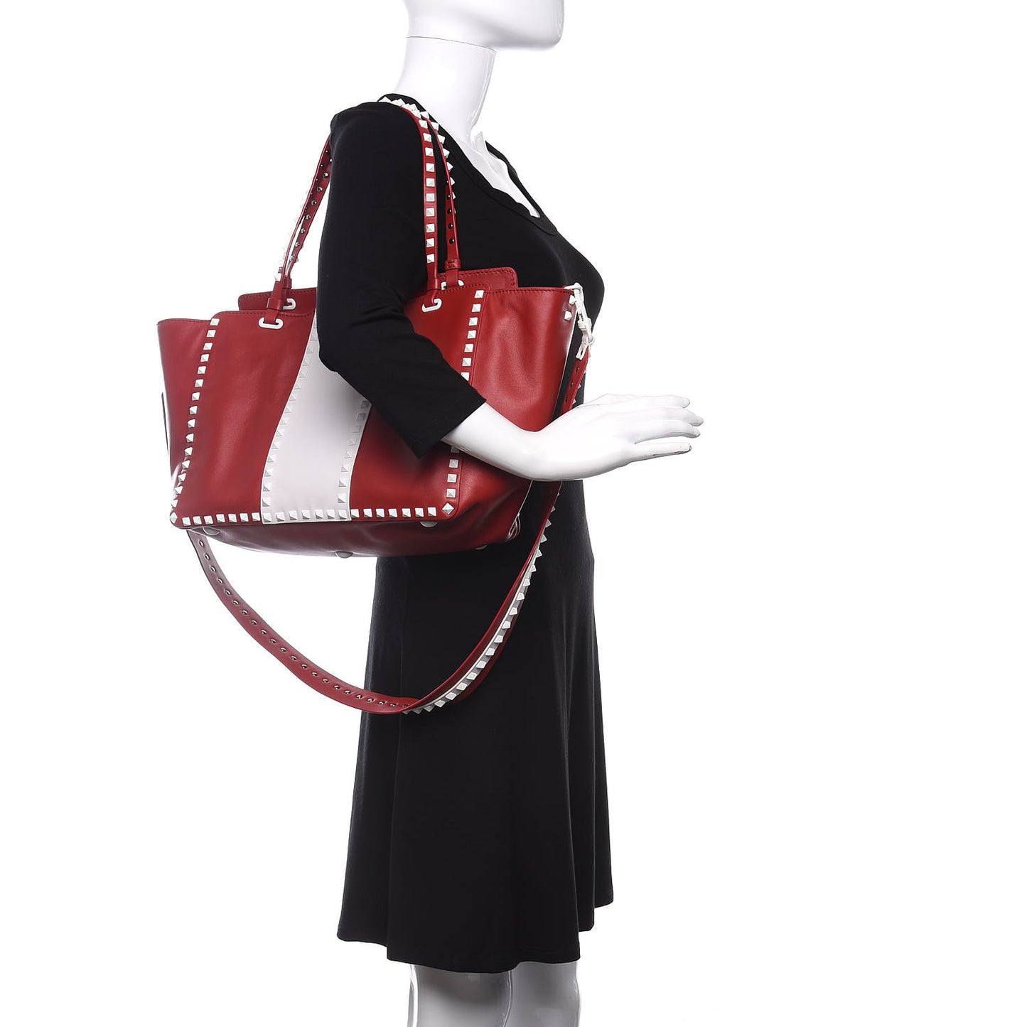 Vitello Colorblock Free Rockstud Tote Rosso Valentino White