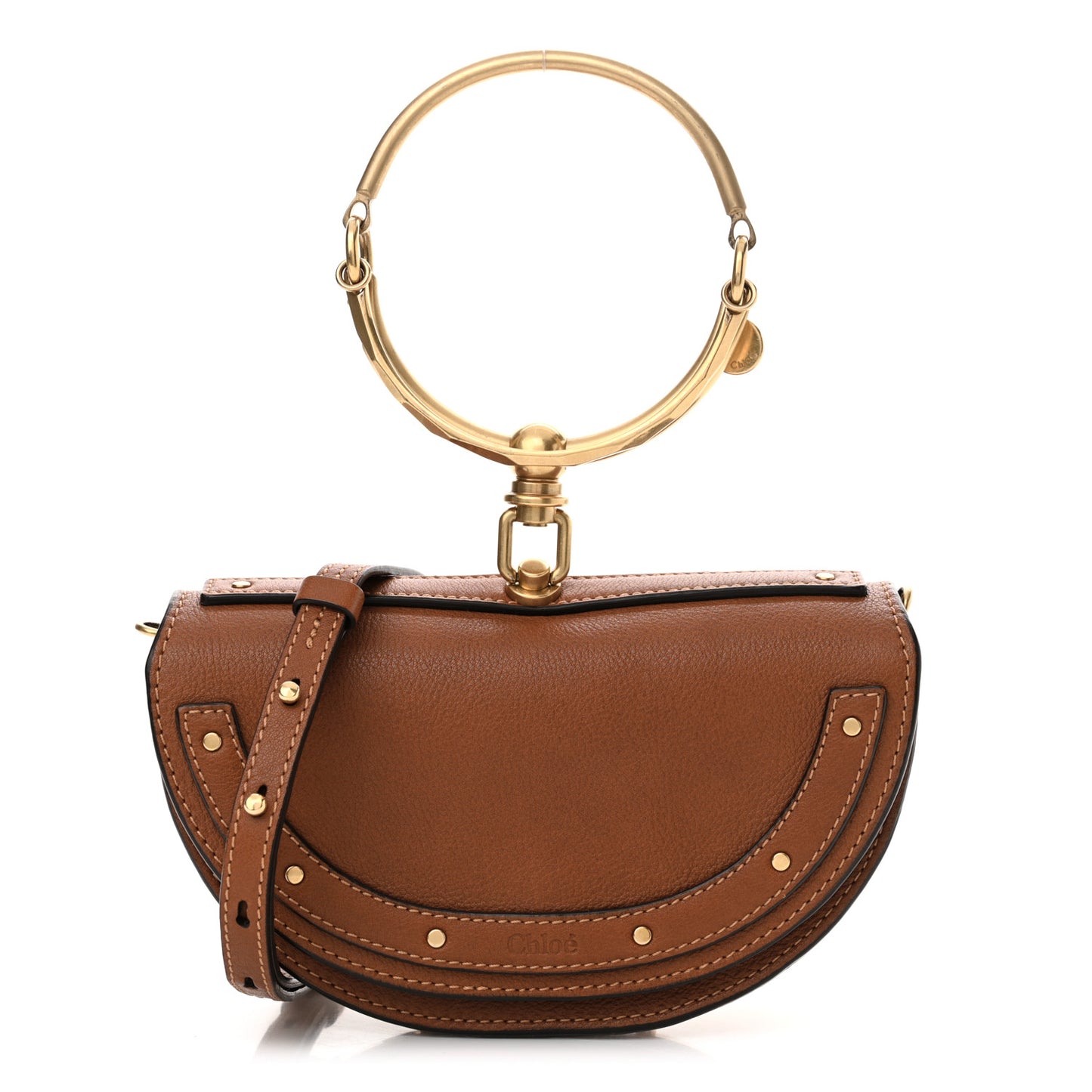 Calfskin Small Nile Bracelet Minaudiere Bag Caramel