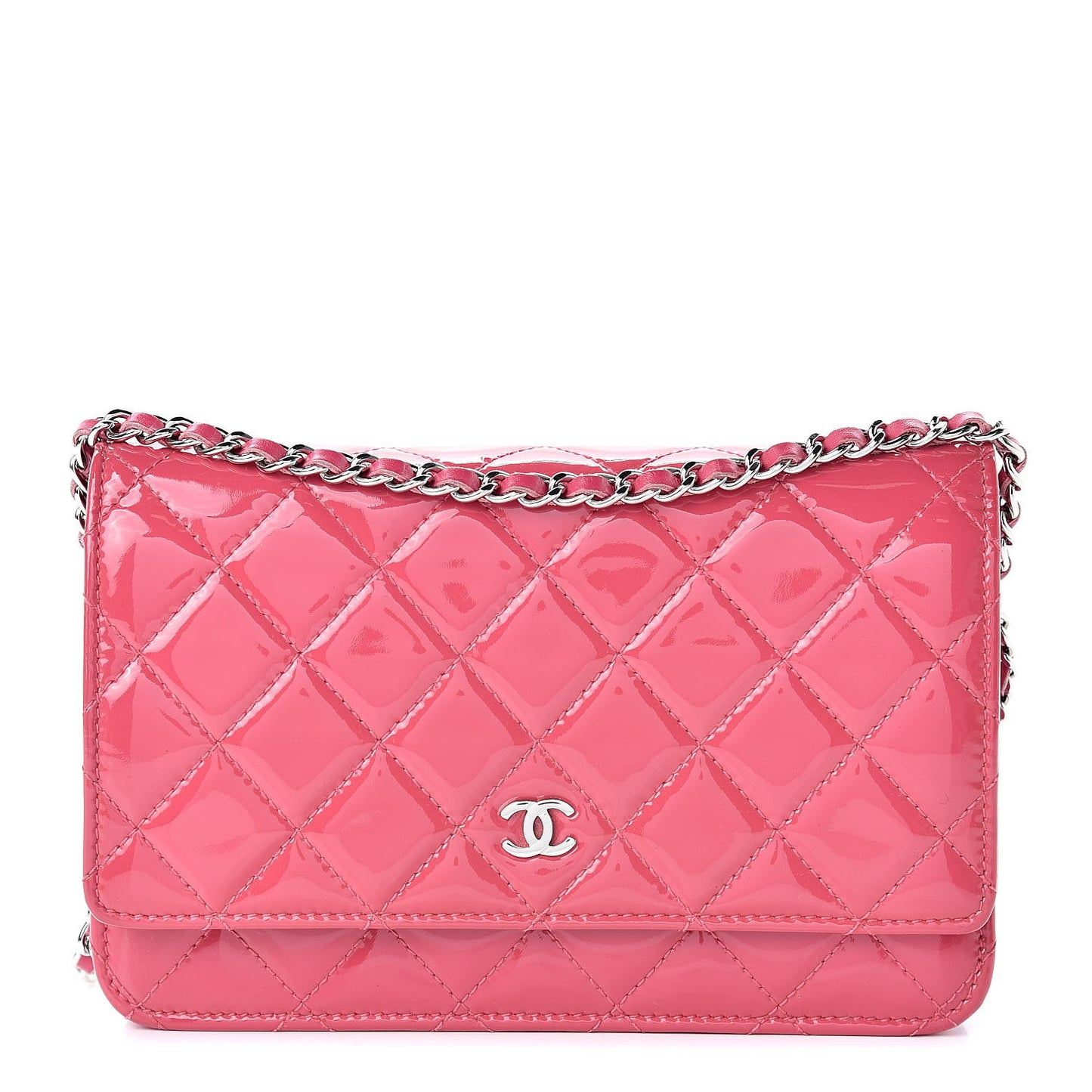 Patent Quilted Wallet On Chain WOC Fuchsia