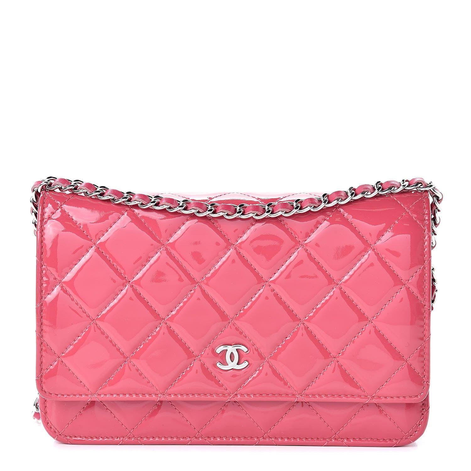 Chanel Patent Quilted Wallet On Chain WOC Fuchsia 1 of 12