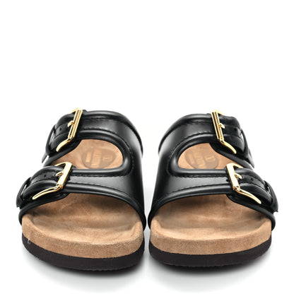Valentino Garavani Calfskin Fussfriend Double Buckle Slide Sandals 38 Black 3 of 9
