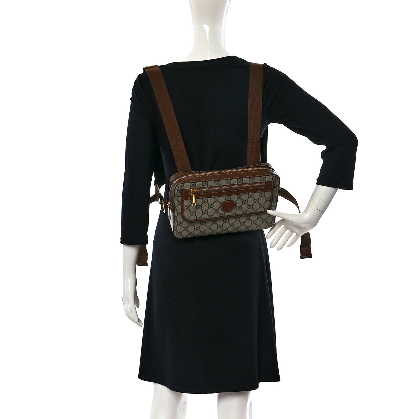 GG Supreme Monogram Textured Calfskin Retro Interlocking G Holster Bag Beige Ebony Brown Sugar