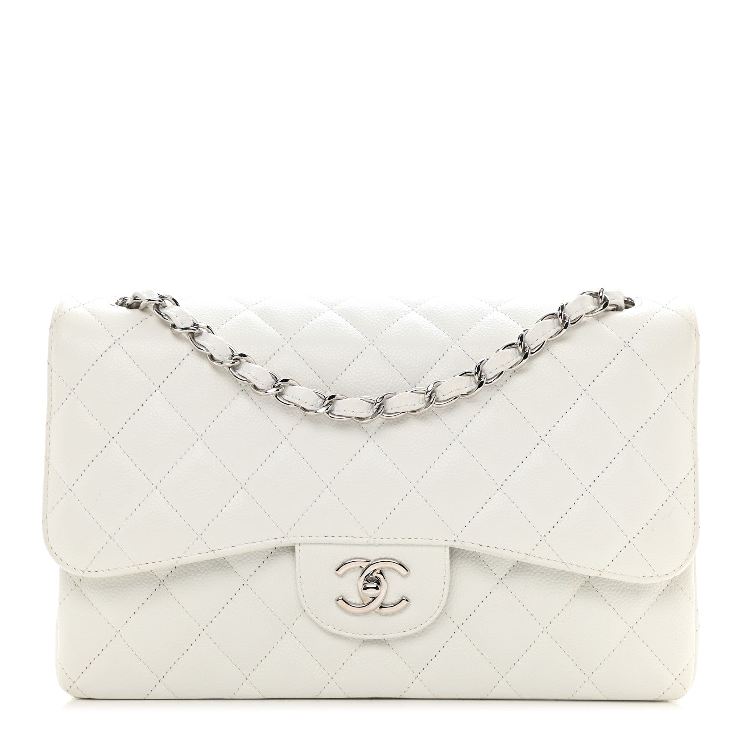 Chanel Caviar Quilted Jumbo Double Flap White 1 of 13