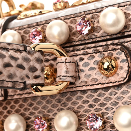 Dolce & Gabbana PVC Snakeskin Effect Pearl Crystal Tropical Rose Lily Box Bag Pink 12 of 13