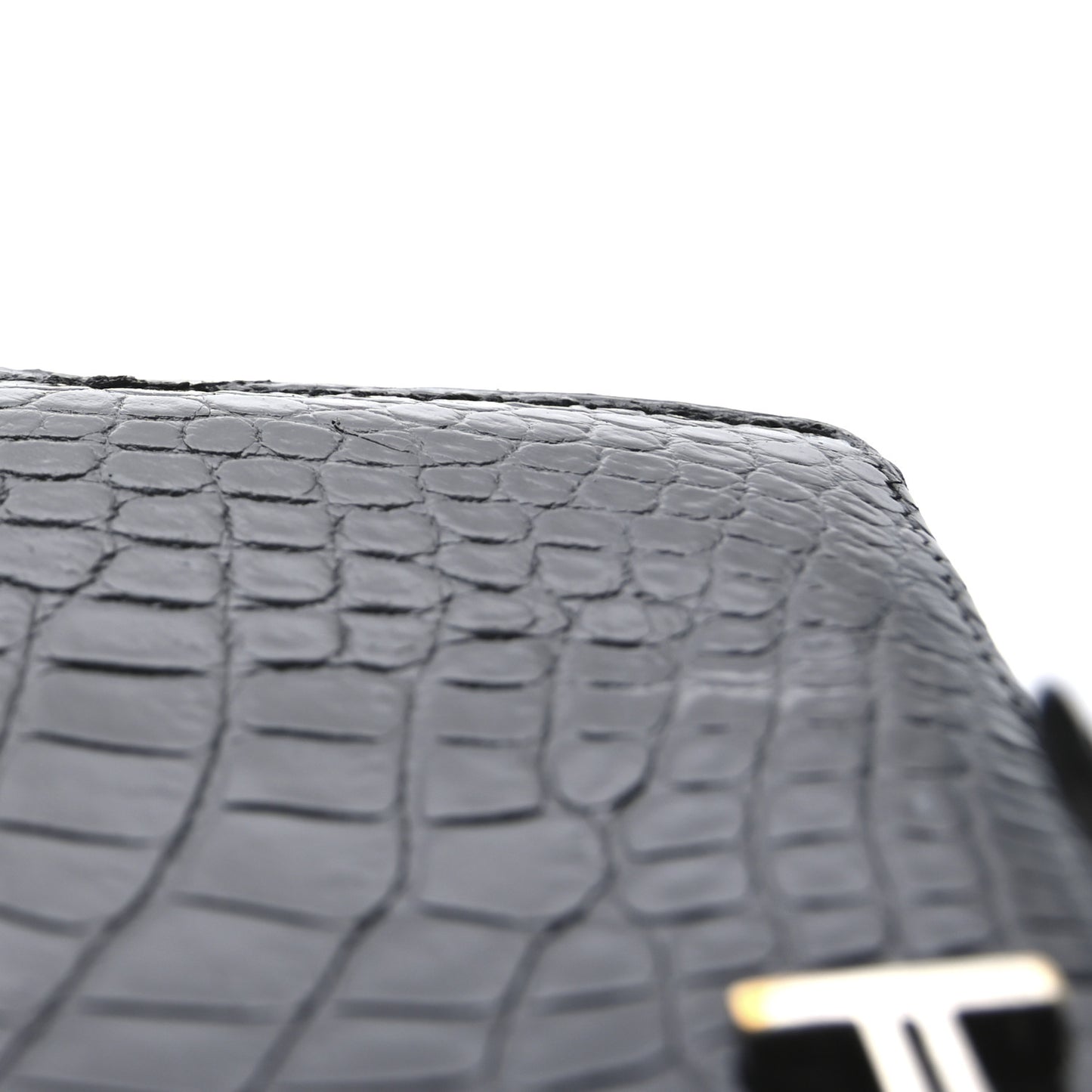 Shiny Alligator Bearn Gusset Wallet Black