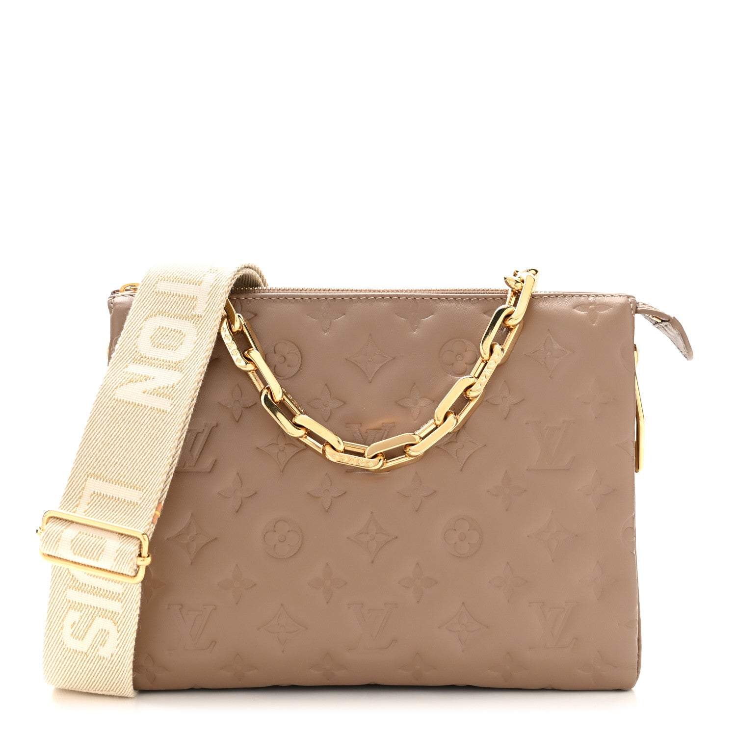 Louis Vuitton Lambskin Embossed Monogram Coussin PM Taupe 1 of 9