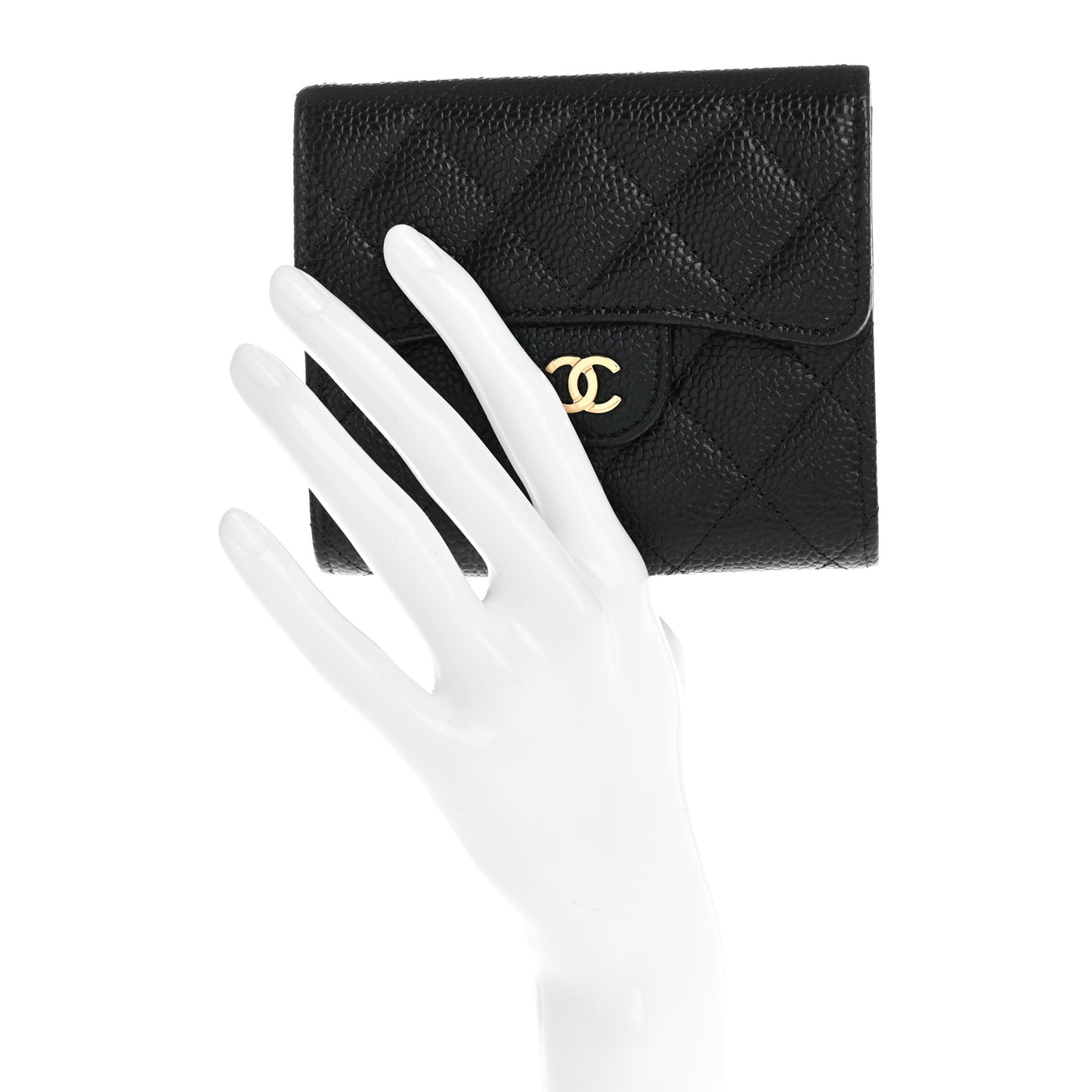 Caviar Quilted Compact Flap Wallet Black