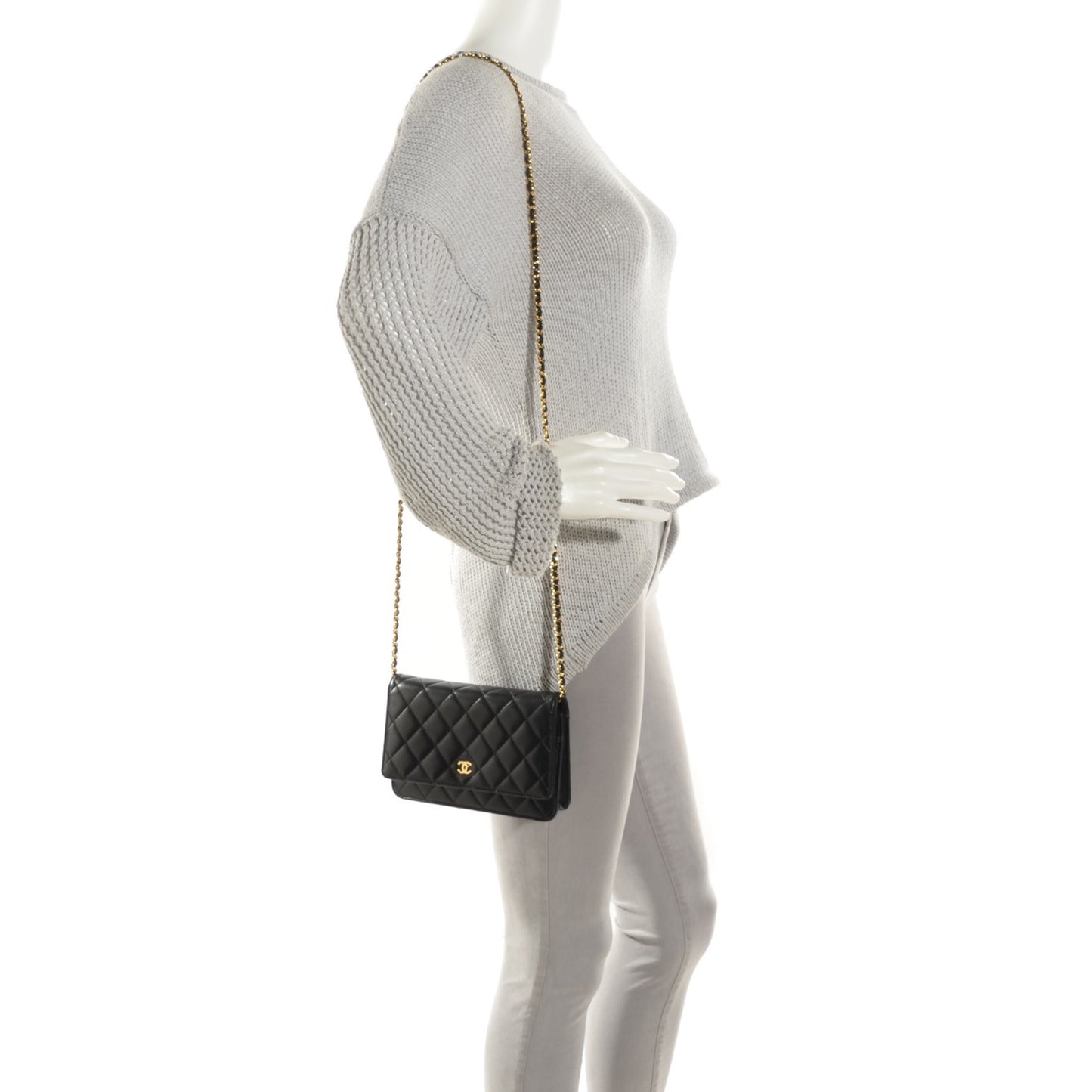 Lambskin Quilted Wallet On Chain WOC Black