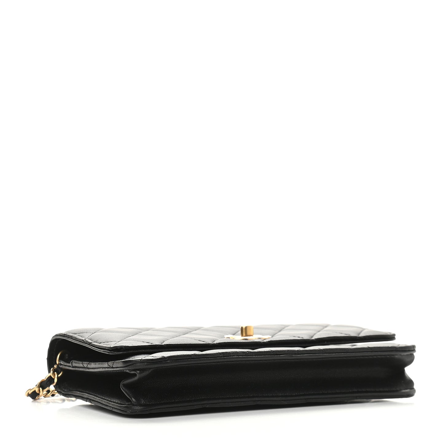 Lambskin Quilted CC Pearl Crush Wallet on Chain WOC Black