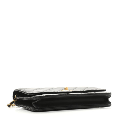 Chanel Lambskin Quilted CC Pearl Crush Wallet on Chain WOC Black 4 of 10