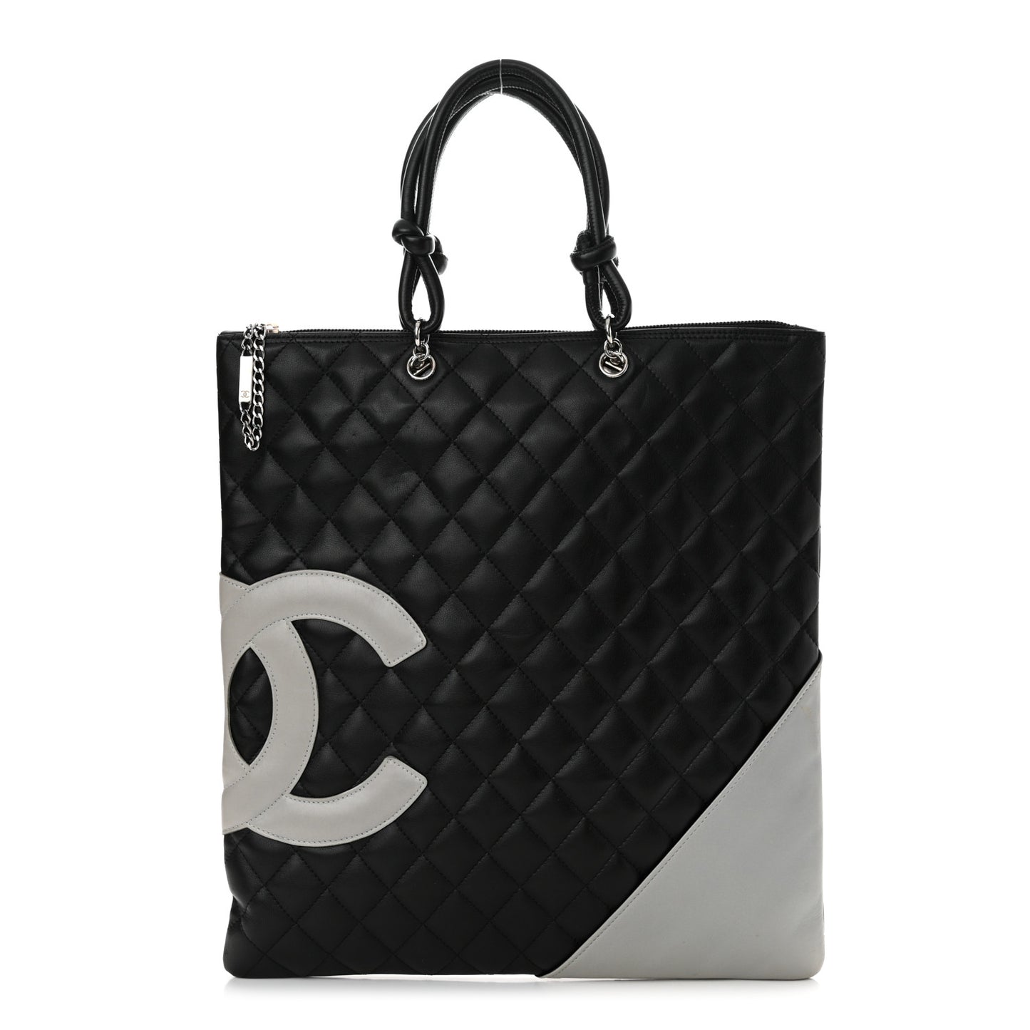 Calfskin Cambon Flat Tote Black Grey