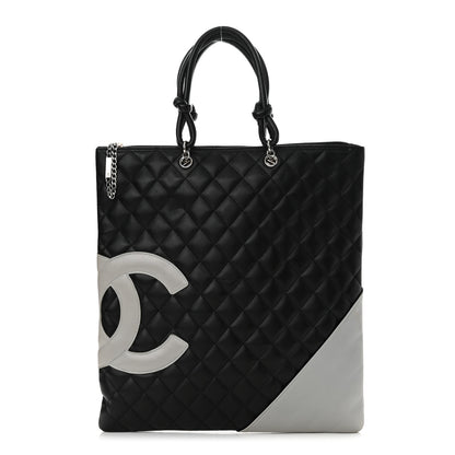 Chanel Calfskin Cambon Flat Tote Black Grey 1 of 17