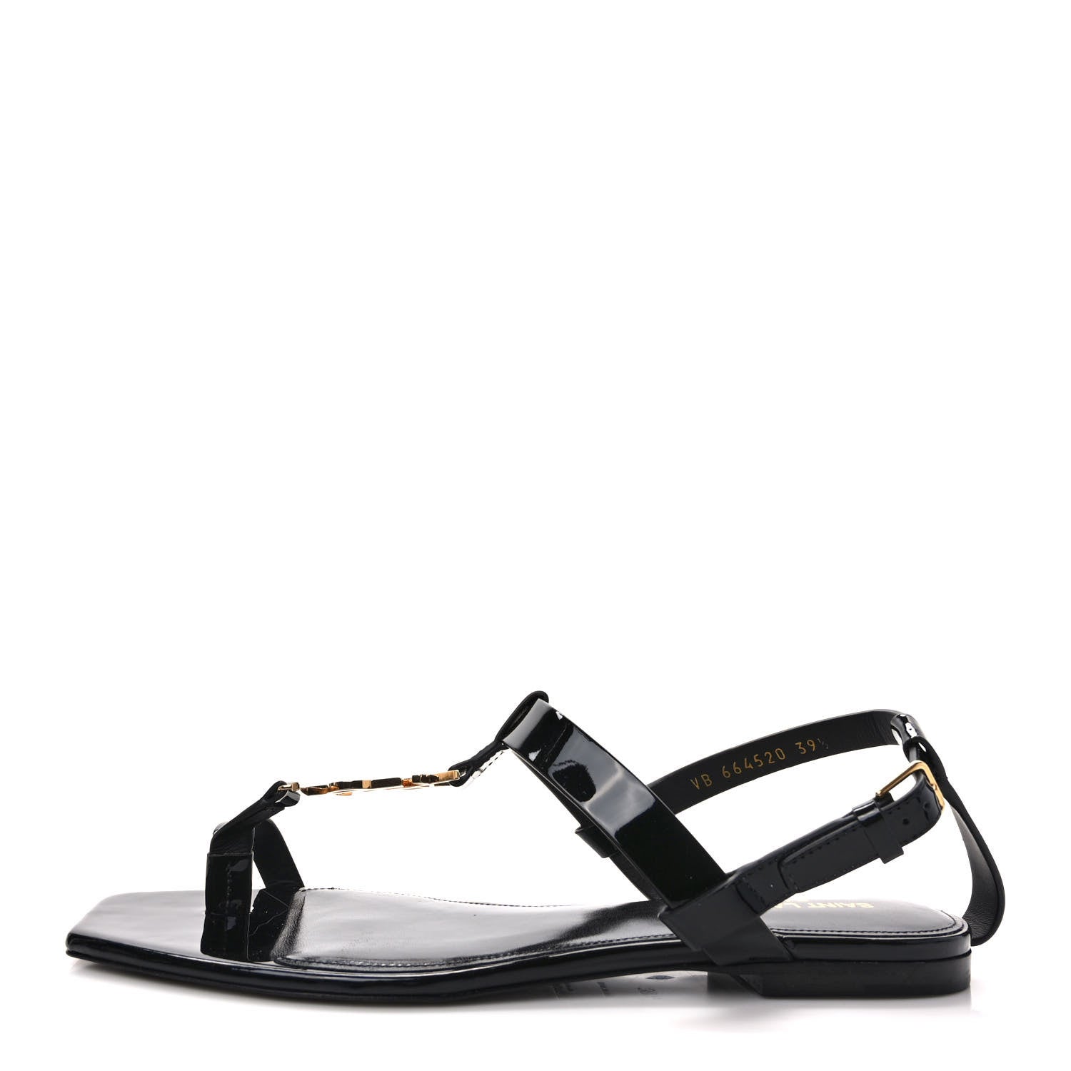 Saint Laurent Patent Calfskin Cassandra Monogram Sandals 39.5 Black 1 of 9