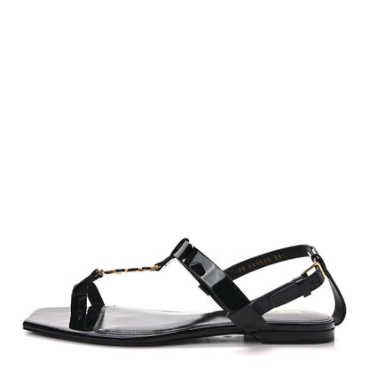 Saint Laurent Patent Calfskin Cassandra Monogram Sandals 39.5 Black 1 of 9