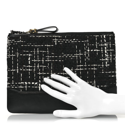 Chanel Tweed Calfskin Quilted Medium Cosmetic Pouch Black White 2 of 11