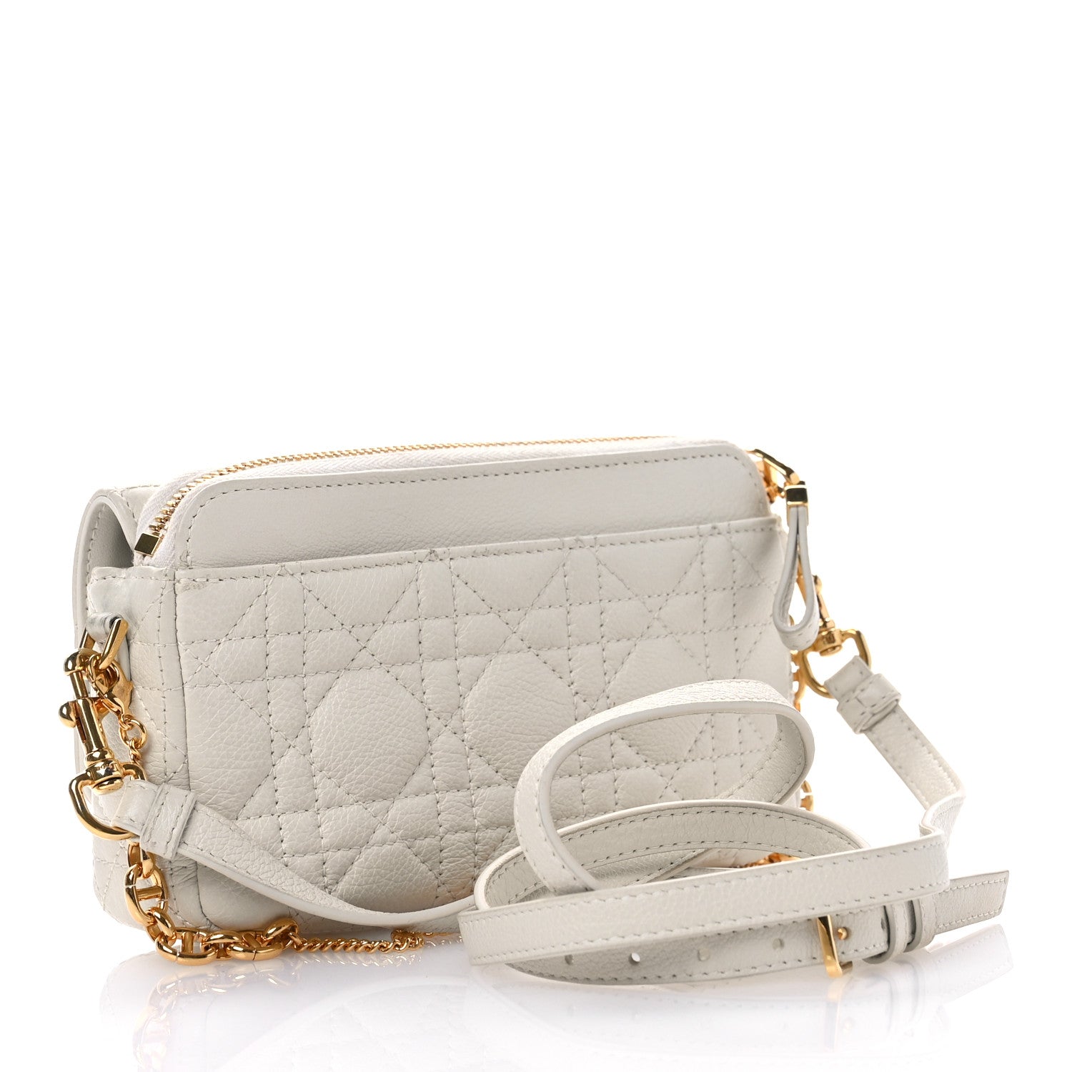 Christian Dior Supple Calfskin Cannage Caro Pouch with Chain Latte 3 of 10