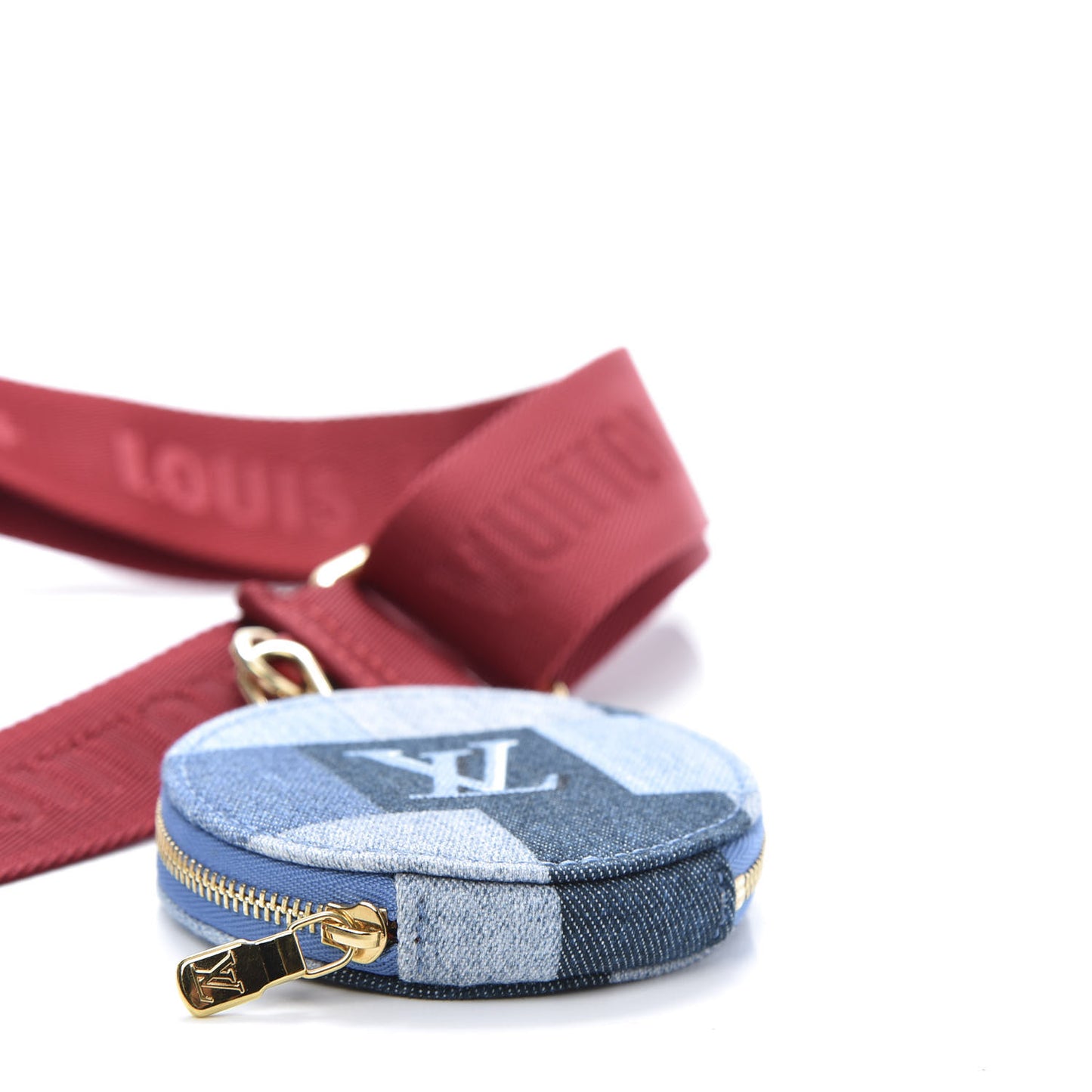 Denim Damier Monogram Patchwork Multi Pochette Accessories Blue Rouge