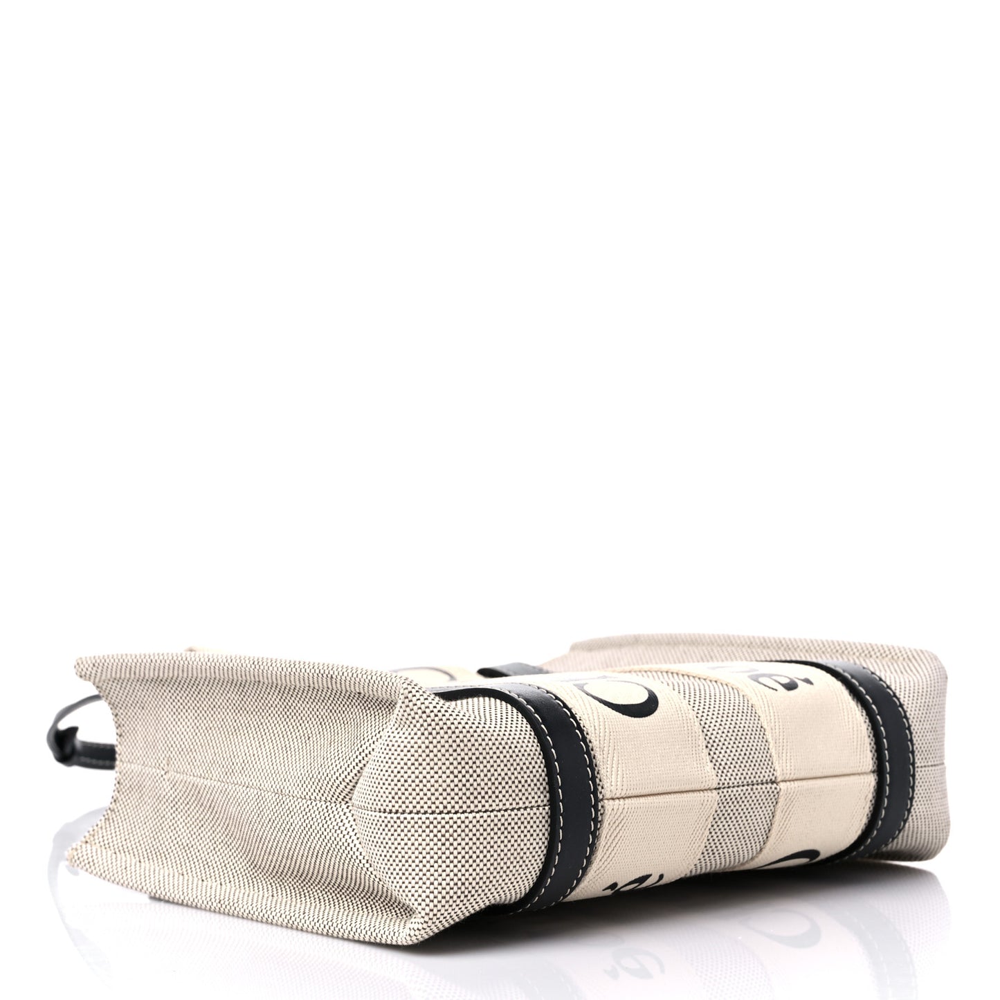 Cotton Calfskin Small Woody Ribbon Tote With Strap White Navy