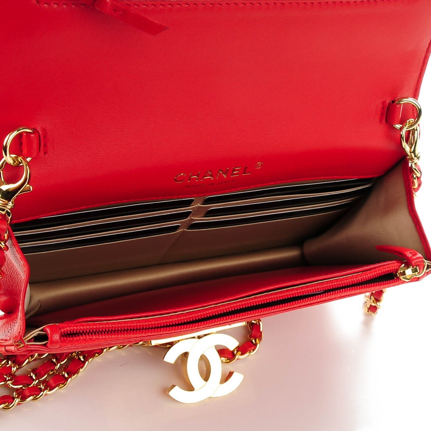 Lambskin Quilted Golden Class Wallet on Chain WOC Red