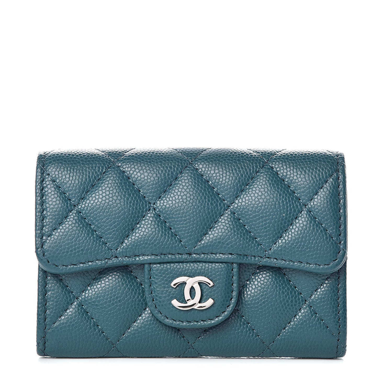 Caviar Quilted Card Holder Wallet Dark Turquoise