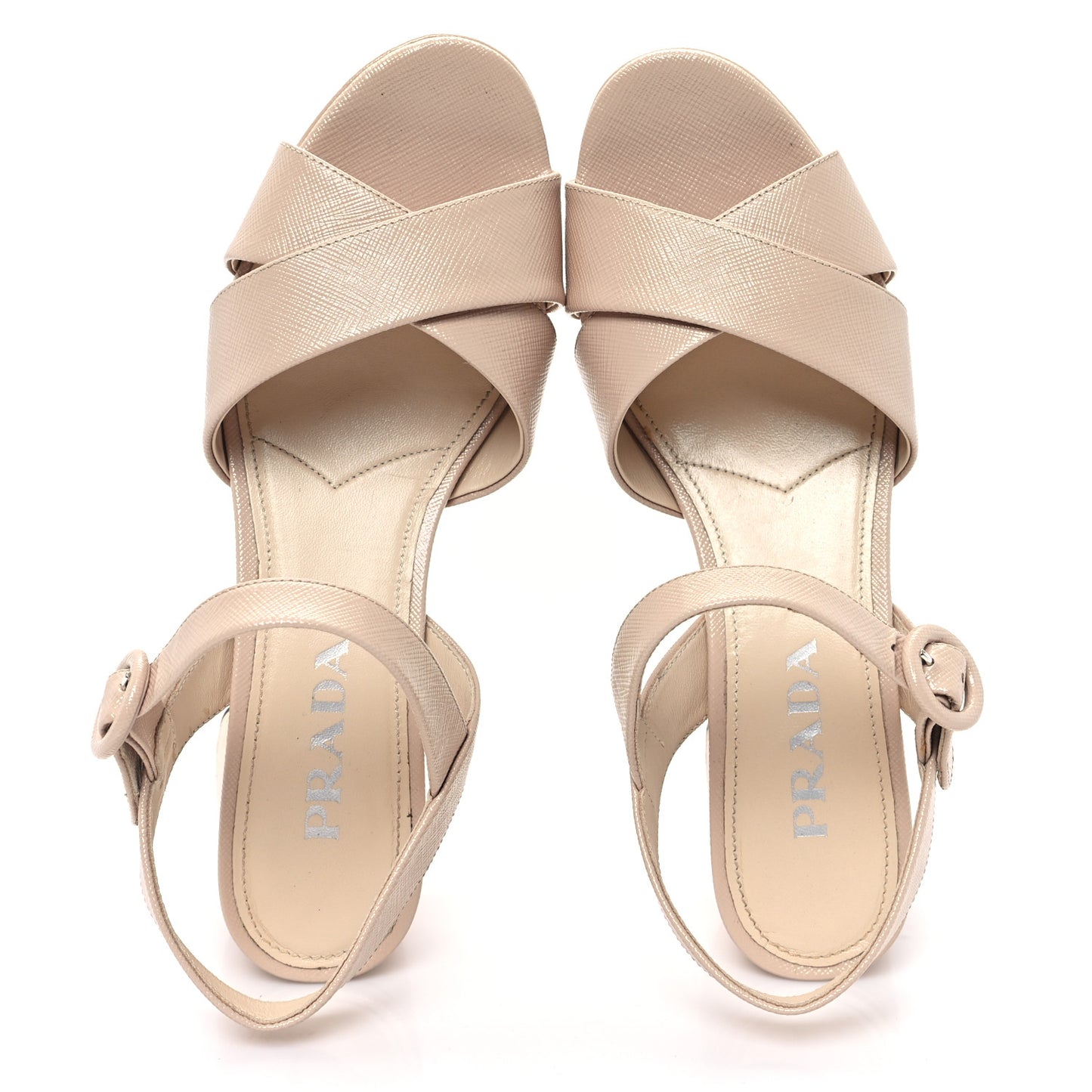 Vernice Saffiano Embossed Crisscross Platform 20/65mm Sandals 38.5 Beige